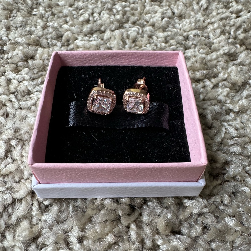 Rose Gold Cubic Zirconia Post Earrings.